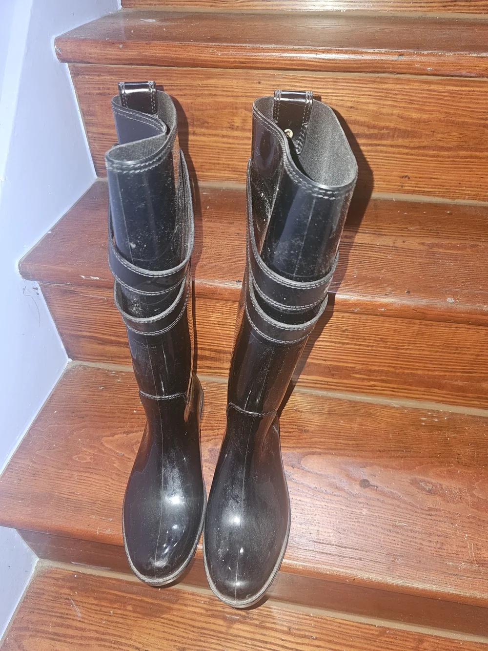 Coach Black Glossy Knee-High Rain Boots